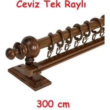 Vilart Ceviz Tek Raylı Ahşap Rustik Perde Askısı - Al Rustik Borusu 300 cm
