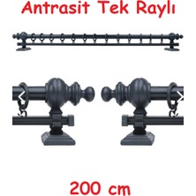 Vilart Antrasit Tek Raylı Ahşap Rustik Perde Askısı - Al Rustik Borusu 200 cm