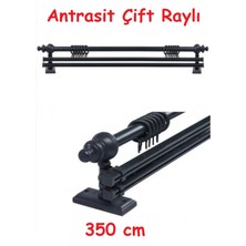 Vilart Antrasit Çift Raylı Ahşap Rustik Perde Askısı - Al Rustik Borusu 350 cm