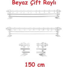 Vilart Beyaz Çift Raylı Ahşap Rustik Perde Askısı - Al Rustik Borusu 150 cm