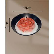 Fu-Glowis Büyük Boy El Yapımı Gül Desenli Kokulu Mum – Pudra | 23X9 cm | Doğal Soya Wax Katmanlı