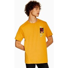 Meywear Beach Baskılı %100 Pamuk Oversize Kısa Kollu Bisiklet Yaka Sarı Tişört