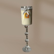 43 cm Kristal Ayaklı Cam Şamdan Mum – Limited Edition | Amber Kokulu | El Yapımı Mum