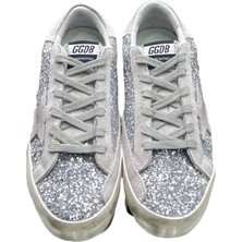 Globalux Women's Golden Goose Glitter Sneaker - Gümüş Simli -Taşlı Kadın Spor Ayakkabı