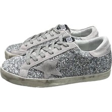 Globalux Women's Golden Goose Glitter Sneaker - Gümüş Simli -Taşlı Kadın Spor Ayakkabı