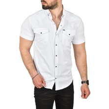 Deepsea Slim Fit Pamuklu Likralı Kısa Kol Gömlek Kolay Ütülenebilir Çıt Çıtlı Cepli Spor Gömlek 2400253