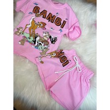 Kız Çocuk Bambi Yazlık Tişört Şort Pembe Ikili Takım