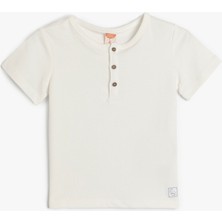 Koton Düğme Detaylı Pamuklu Bisiklet Yaka Kısa Kollu Tişört