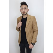 Twenhil Fistan Store Erkek Camel Italyan Kesim Dar Kalıp Tek Düğme Yazlık Blazer Ceket