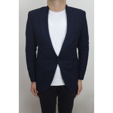Moda Men Fistan Store Erkek Lacivert Italyan Kesim Dar Kalıp Tek Düğme Çift Yırtmaçlı Blazer Ceket