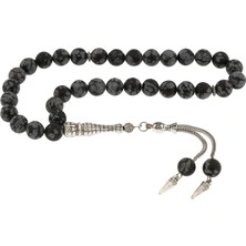 Nidam Butik ​doğaltaş Metal Püsküllü Obsidyen Taşı Tesbih