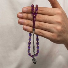 Nidam Butik Gümüş Kazaz Püsküllü Sıkma Kehribar Tesbih