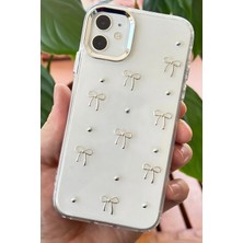 Fibaks Apple iPhone 11 Kılıf Fiyonk Desenli Şeffaf Simli Gümüş Kamera Çıkıntılı Parlak Kapak