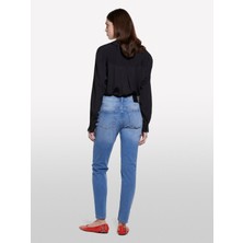 Sisley Sisley   Streç Pamuklu Taş Yıkama Yüksel Bel Slim Fit Pantolon Kadın Buz Mavisi Denim Pantolon - 325P47KZLE044