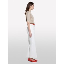 Sisley Sisley   Pamuk Karışımlı Yüksek Bel Ispanyol Paça Denim Pantolon Kadın Krem Denim Pantolon - 325P4MCPLE043