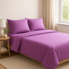 Çift Kişilik  Pamuk Nevresim Takımı 200 x 220  cm  , Lastikli Çarşaflı Set, Lila