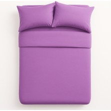 Çift Kişilik  Pamuk Nevresim Takımı 200 x 220  cm  , Lastikli Çarşaflı Set, Lila