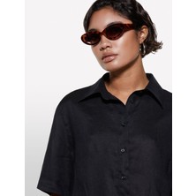Sisley Sisley   %100 Keten Kısa Kollu Gömlek Kadın Siyah Gömlek - 325P5BMLLQ08U