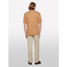 Keten Karışımlı Bisiklet Yaka Regular Fit T-Shirt Erkek Kahverengi T-Shirt - 325P3D8FS104L