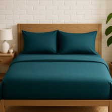 Çift Kişilik  Pamuk Nevresim Takımı 200 x 220  cm  , Lastikli Çarşaflı Set, Petrol Mavisi