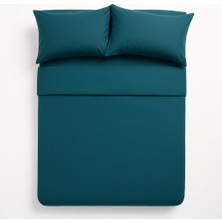 Çift Kişilik  Pamuk Nevresim Takımı 200 x 220  cm  , Lastikli Çarşaflı Set, Petrol Mavisi