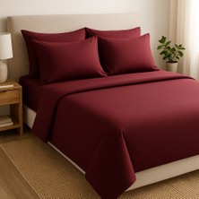 Çift Kişilik  Pamuk Nevresim Takımı 200 x 220  cm  , Lastikli Çarşaflı Set, Vişne Çürüğü