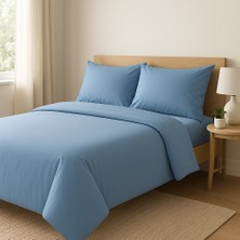 Çift Kişilik  Pamuk Nevresim Takımı 200 x 220  cm  , Lastikli Çarşaflı Set, Mavi