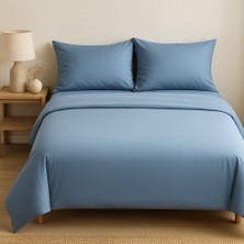 Çift Kişilik  Pamuk Nevresim Takımı 200 x 220  cm  , Lastikli Çarşaflı Set, Mavi