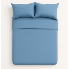 Çift Kişilik  Pamuk Nevresim Takımı 200 x 220  cm  , Lastikli Çarşaflı Set, Mavi