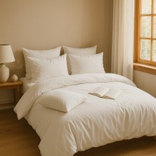 Çift Kişilik  Pamuk Nevresim Takımı 200 x 220  cm  , Lastikli Çarşaflı Set, Beyaz