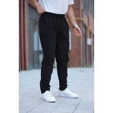 Erkek Siyah Baggy Eşofman Altı Fermuarlı Paça Kaliteli Paraşüt Kumaş