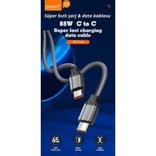 T&Smart Samsung Xiaomi Oppo Reeder Huawei Için Örgülü 65W Type C To Type C Hızlı  Şarj Kablosu