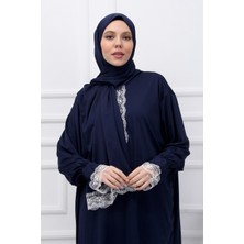 Tek Parça Başörtülü Dantelli Kadın Namaz Elbisesi