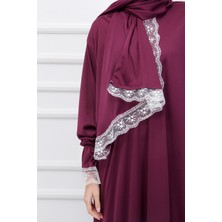 Tek Parça Başörtülü Dantelli Kadın Namaz Elbisesi