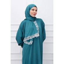 Tek Parça Başörtülü Dantelli Kadın Namaz Elbisesi