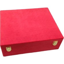 Yeni Yerli Üretim Keten Kumaş Kırmızı Renk 35/30/10 cm Takı Sergileme Saklama Kutusu