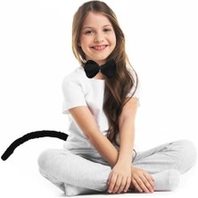 Peluş Siyah Renk Kuyruk ve Papyon Yetişkin Çocuk Uyumlu