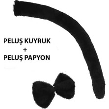 Peluş Siyah Renk Kuyruk ve Papyon Yetişkin Çocuk Uyumlu