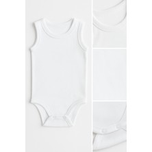 3’lü Bej-Beyaz-Yeşil Bebek Zıbın Seti | Pamuklu Kolsuz Yazlık Çıtçıtlı Body | Unisex Bebek Badi