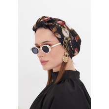 Bordo Pratik Hazır Geçmeli Tesettür Bone Kesik Elyaf Retro Desenli 2409_16