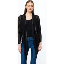 Ekol Kadın Yakası Taş Işlemeli Tül Asimetrik Ceket 4168 Siyah