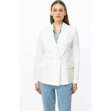 Ekol Kadın Kruvaze Yaka Keten Ceket 4018 Ekru