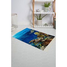Banyo Halısı Dijital Baskılı Banyo Paspası 50X80 Polyester Kaymaz Tabanlı Duş Paspası Aquarium