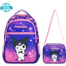Mor Desenli Kuromi Temalı Yarasa Ilkokul Çantası ve Beslenme Çantası