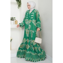 İlkimay.com Nihar Yarım Düğmeli Dokuma Viskon Elbise 1495 - Mint