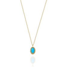 Fasek Gold Gümüş Kolye - 0.90 CT Turkuaz (Firuze) Taşlı Güverseli Sade Minimal Tasarım Hediyelik Gümüş Kolye