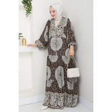 İlkimay.com Eysar Yarım Düğmeli Dokuma Viskon Elbise 1494 - Kahve