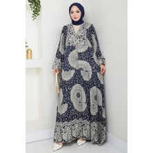 İlkimay.com Eysar Yarım Düğmeli Dokuma Viskon Elbise 1494 - Lacivert