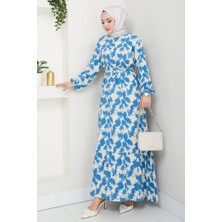 İlkimay.com Reyal Dokuma Viskon Elbise 1489 - Mavi