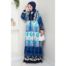 İlkimay.com Seyer Yarım Düğmeli Dokuma Viskon Elbise 1485 - Indigo